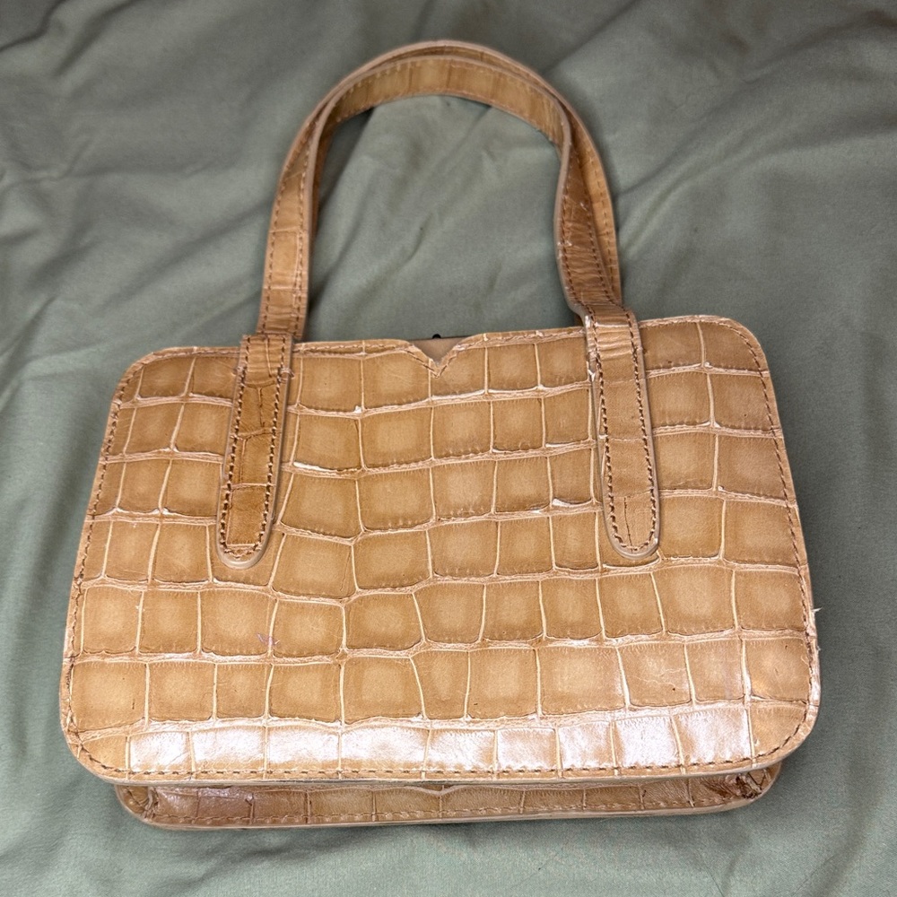 Sondra Roberts Kiss Lock Crocodile Embossed Bag Tan